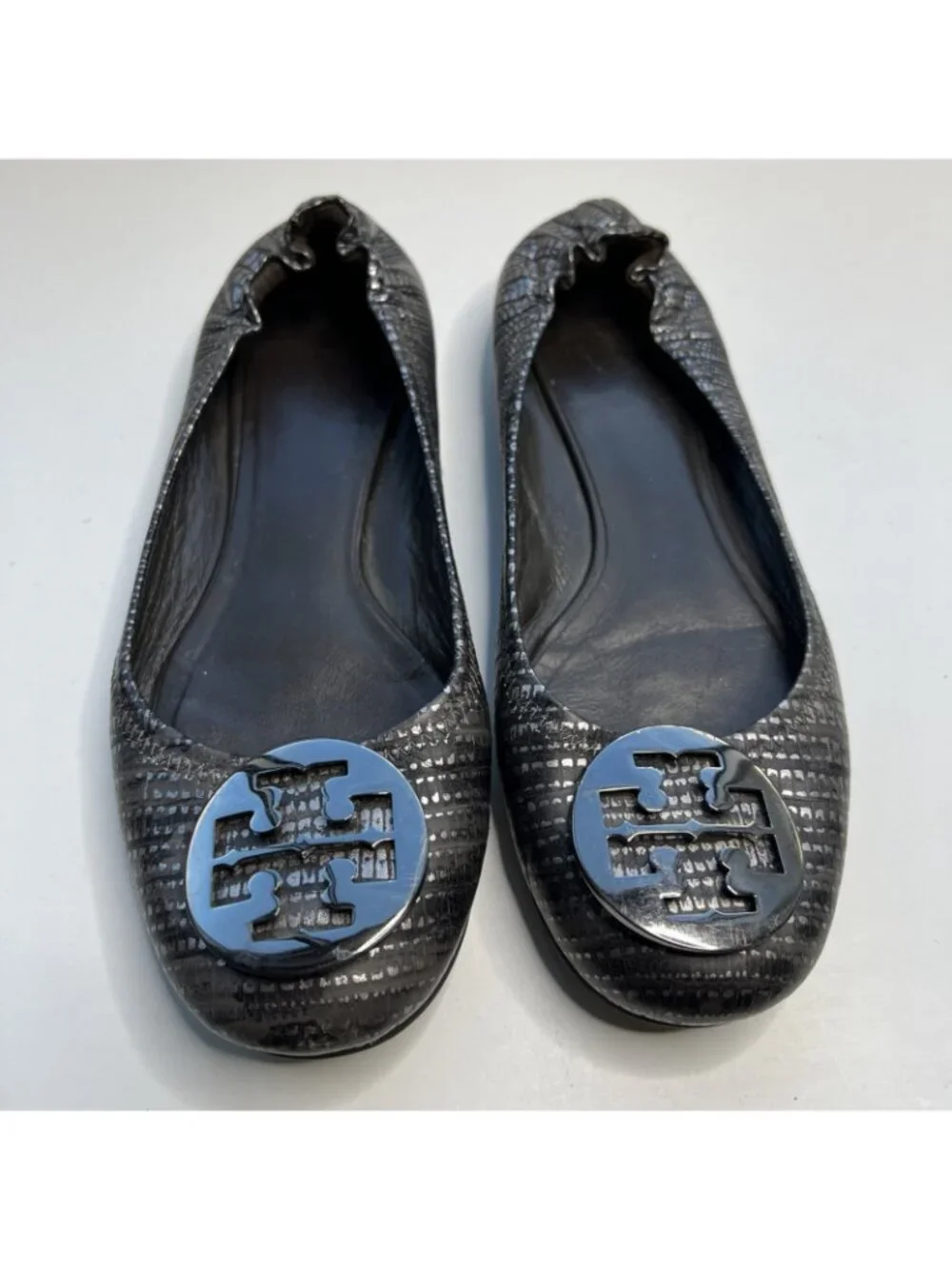 TORY BURCH Reva Embossed Snake Print Flats Womens 10 Round Toe